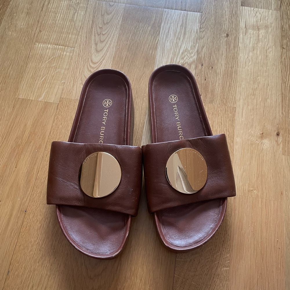 Tory Burch genuine leather platform slides